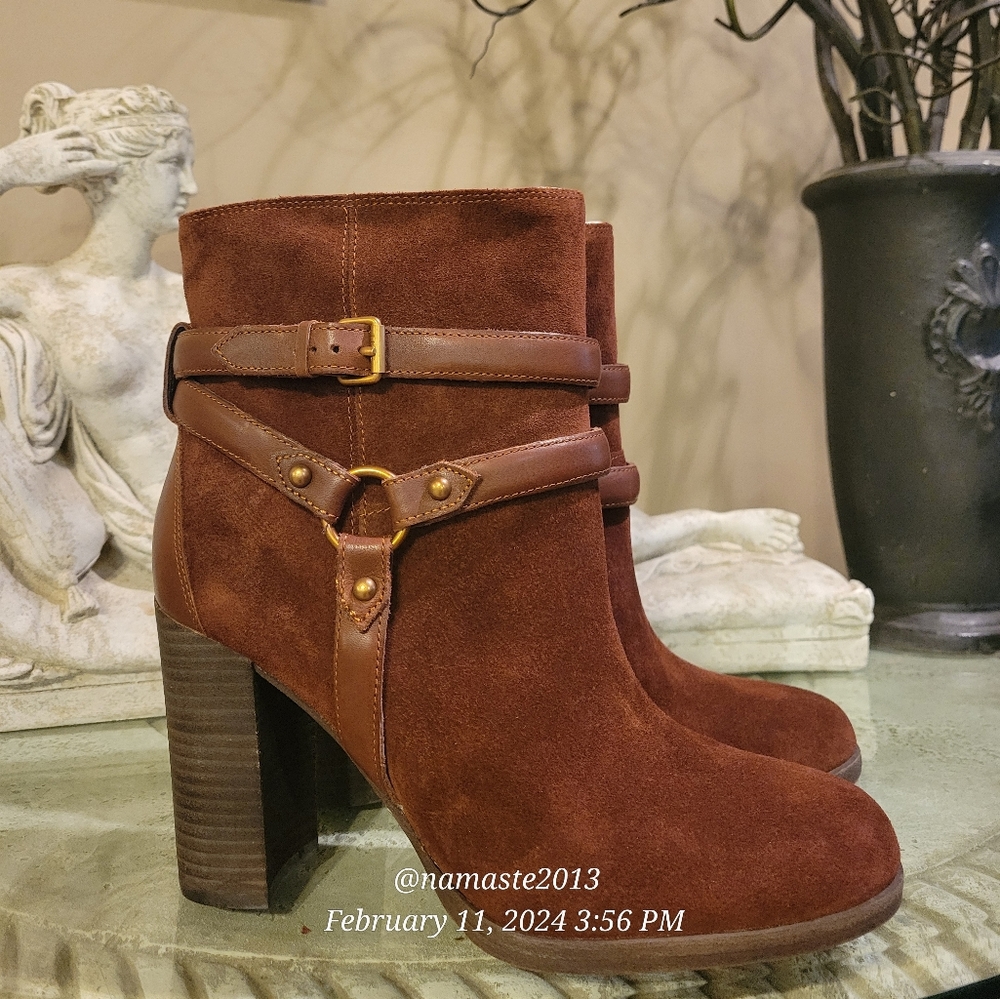 Ugg Dandridge Suede Heeled Boot Hardware Buckle Designer Slip-On #722 New - Picture 7 of 14